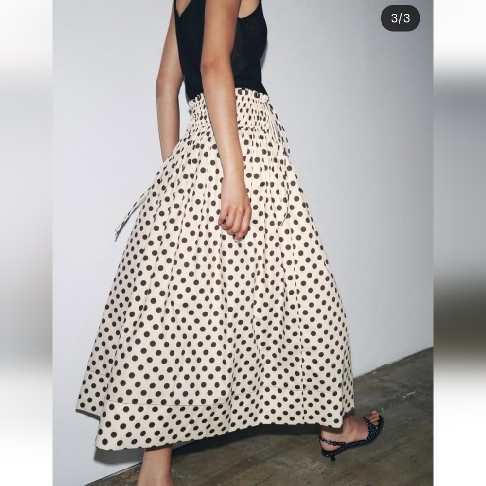 Polka Dot Cream Maxi Skirt